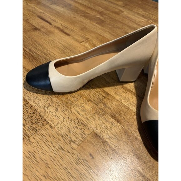 J CREW Cap Toe Block Heel Leather Pump Size 7 Quiet Luxury Old Money Classic - Picture 2 of 8
